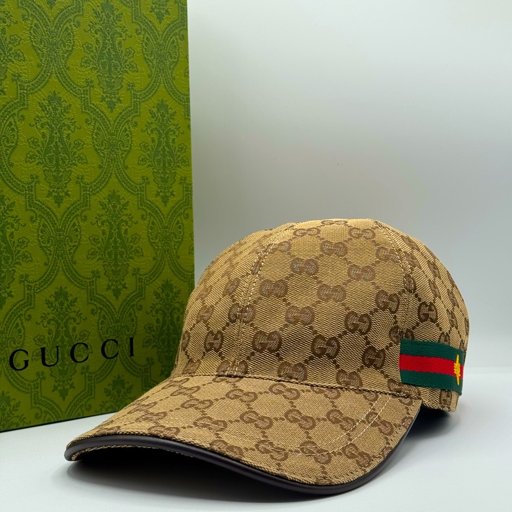 Gucci Brown Tan Monogram Hat with Adjustable Strap